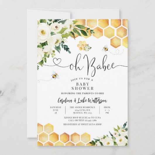 Oh Babee Gender Neutral Baby Dusche Einladung (Vorderseite)