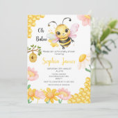 Oh Babee Honey bee Girl Baby Shower Einladung (Stehend Vorderseite)