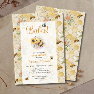 Oh Babee Honeycomb Floral Biene Custom Baby Shower Einladung