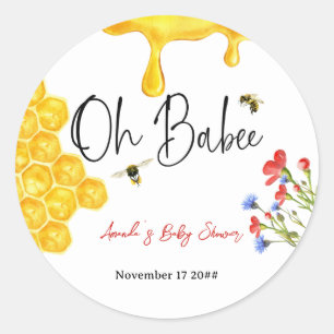 Oh Babee Yellow Honey Bee Floral Baby Dusche Runder Aufkleber