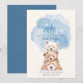 Oh Babies Bear Baby Dusche Einladung blaue Triole (Vorne/Hinten)