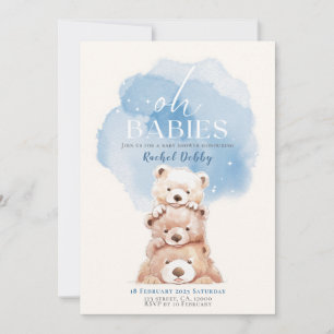 Oh Babies Bear Baby Dusche Einladung blaue Triole