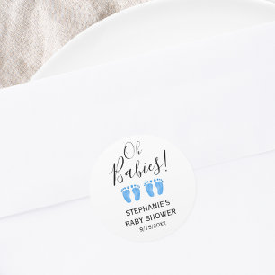 Oh Babies Blue Feet Twins Baby Dusche Runder Aufkleber
