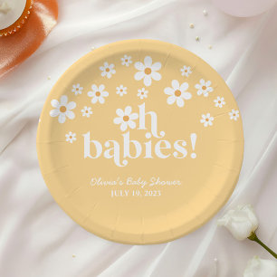 Oh Babies boho Daisy gelbe Zwillinge Baby Shower Pappteller