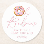 Oh Babies Donut Sprinkle Twin Girls Babydusche Runder Pappuntersetzer (Vorderseite)