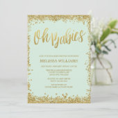 Oh Babies Mint Gold Glitzer Babydusche Einladung (Stehend Vorderseite)