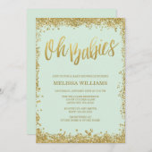 Oh Babies Mint Gold Glitzer Babydusche Einladung (Vorne/Hinten)