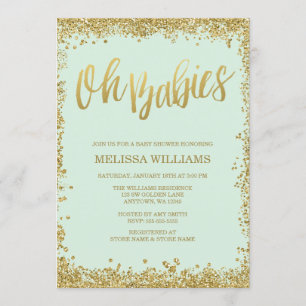 Oh Babies Mint Gold Glitzer Babydusche Einladung