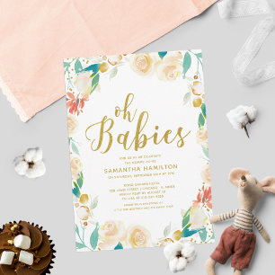 Oh Babies Pfirsich Blumen Glitter Zwillings-Baby-P Einladung
