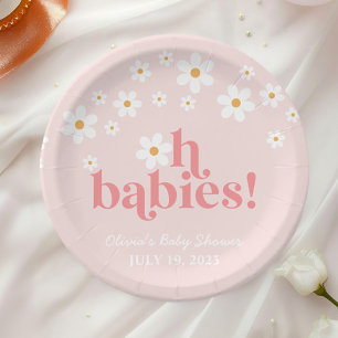Oh Babies Retro Daisy Pink Boho Baby Shower Pappteller
