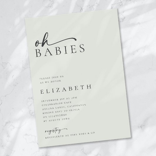 Oh Babies Sage Green Minimalistisch Script Baby Du Einladung