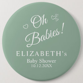 Oh Babies Sage Green Twin Baby Shower Button