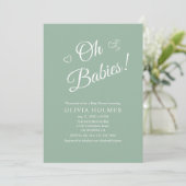 Oh Babies Sage Green Twin Baby Shower Invitation Einladung (Stehend Vorderseite)