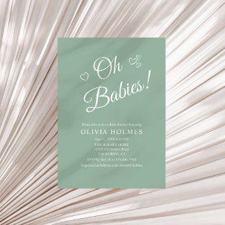 Oh Babies Sage Green Twin Baby Shower Invitation Einladung