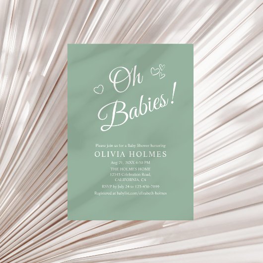 Oh Babies Sage Green Twin Baby Shower Invitation Einladung