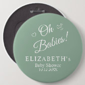Oh Babies Salbeigrüne Zwillings-Baby-Party-Ansteck Button (Vorne & Hinten)