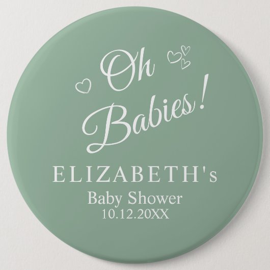 Oh Babies Salbeigrüne Zwillings-Baby-Party-Ansteck Button (Vorderseite)