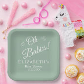 Oh Babies Salbeigrüne Zwillings-Baby-Party-Teller Pappteller (Party)