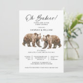 Oh Babies Twins Aquarell Bears Babydusche Einladung (Stehend Vorderseite)