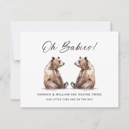 Oh Babies Twins Bear Cubs Pregnancy Announcement Einladung (Vorderseite)