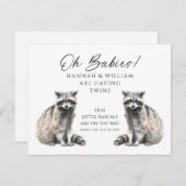 Oh Babies Twins On The Way Cute Raccoons Einladung (Vorne/Hinten)