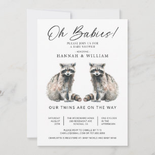 Oh Babies Twins Wasserfarbe Raccoons Babydusche Einladung