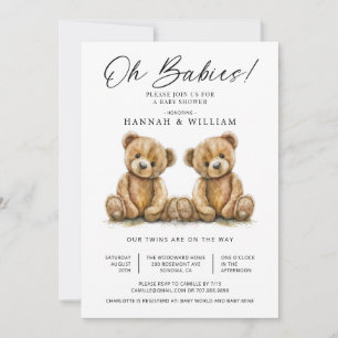 Oh Babies Twins Watercolor Teddy Bears Babydusche Einladung