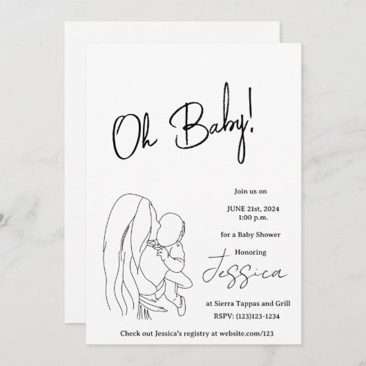 "Oh Baby!" 2024 Babydusche Einladung (Vorne/Hinten)