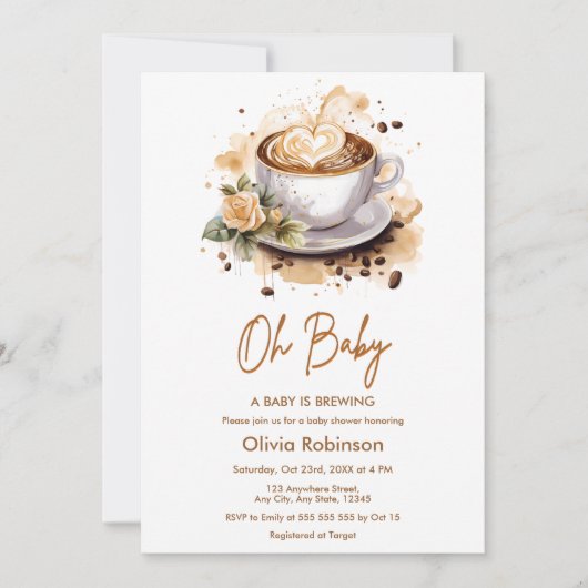 Oh Baby A Baby Braut Brown Coffee Baby Dusche Einladung (Vorderseite)