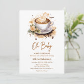 Oh Baby A Baby Braut Brown Coffee Baby Dusche Einladung (Stehend Vorderseite)