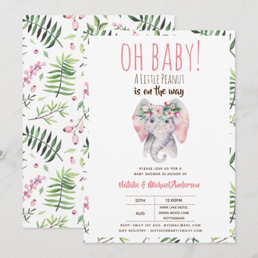 Oh Baby A Little Peanut Elephant Baby Shower Boho Einladung (Vorne/Hinten)