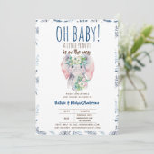 Oh Baby A Little Peanut Elephant Boho Floral Chic Einladung (Stehend Vorderseite)