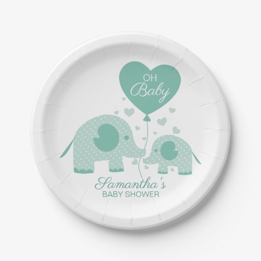 Oh Baby Adorable Minze Green Elephant Babydusche Pappteller (Vorderseite)