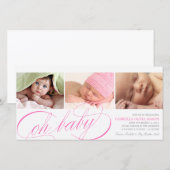 Oh Baby | Ankündigung von Pink Script Birth (Vorne/Hinten)