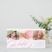 Oh Baby | Ankündigung von Pink Script Birth (Stehend Vorderseite)