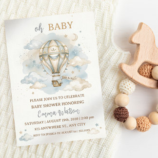Oh Baby Aquarell-Ballon-Baby-Party Einladung