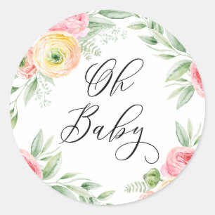 Oh Baby Aquarell-Ranunculus-Blumen-Baby-Party Runder Aufkleber
