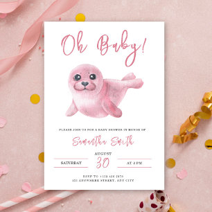 Oh Baby! Aquarell Rosa Seehund-Baby-Party Einladung