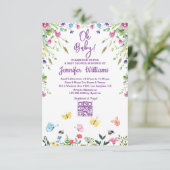 oh Baby, Baby Dusche ql Blumencode lila Einladung (Stehend Vorderseite)