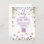 oh Baby, Baby Dusche ql Blumencode lila Einladung (Vorne/Hinten)