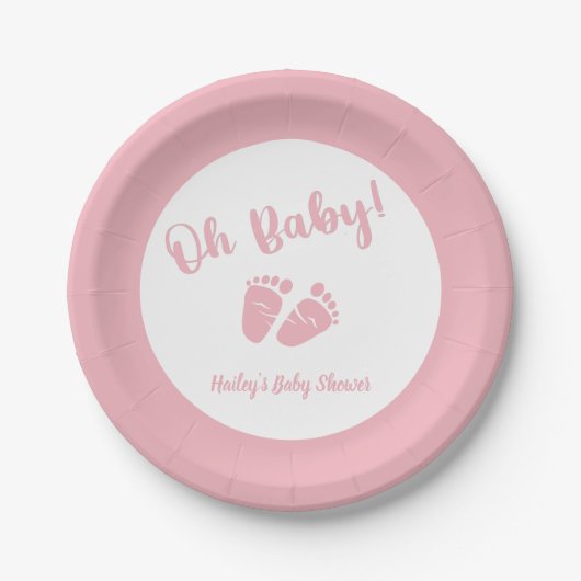 Oh Baby Baby Feet Pink Girl Babydusche Pappteller (Vorderseite)
