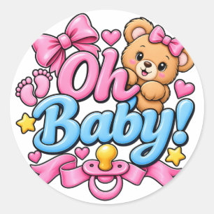 Oh Baby! Baby Shower Feier Design Runder Aufkleber