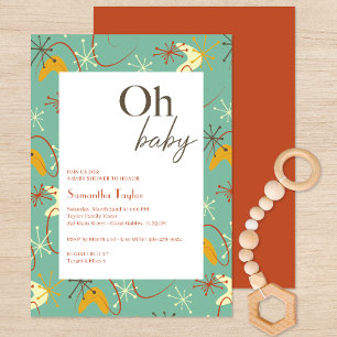 „Oh Baby“ Baby Shower im Mid-Century-Modern-Stil Einladung