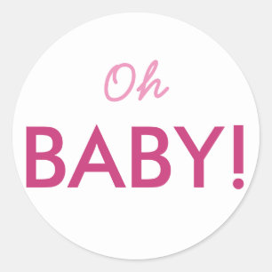 "Oh Baby-" Babyparty-Aufkleber Rosa und Weiß Runder Aufkleber
