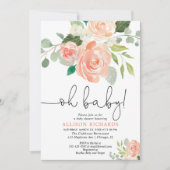 Oh Baby-Babypartyblumenpfirsichgrün Einladung (Vorderseite)