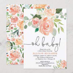 Oh Baby-Babypartyblumenpfirsichgrün Einladung