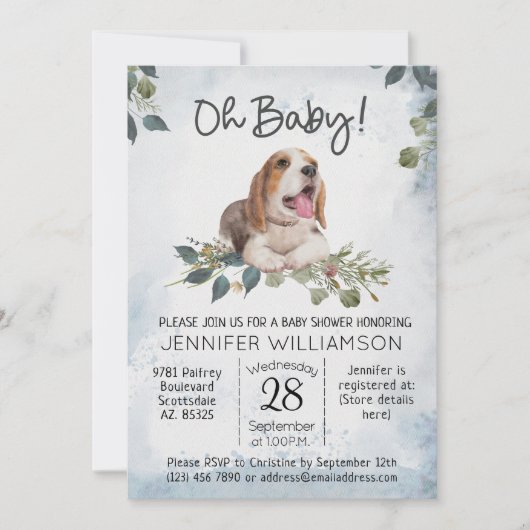 Oh, Baby! Beagle Puppy Dog Babydusche Einladung (Vorderseite)