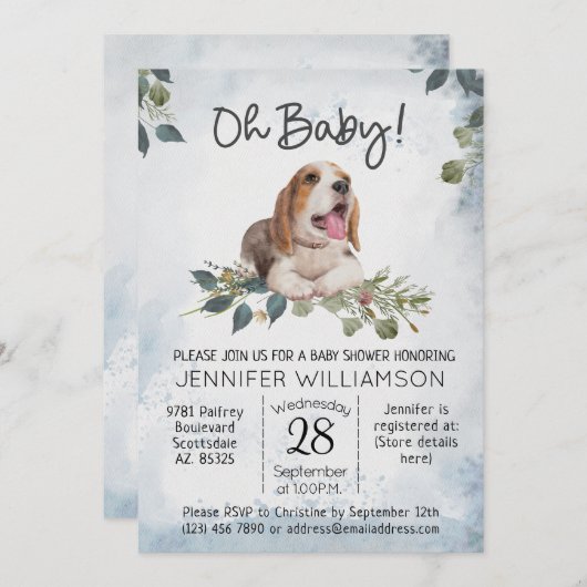 Oh, Baby! Beagle Puppy Dog Babydusche Einladung (Vorne/Hinten)