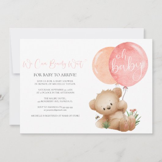 Oh Baby Bear & The Bee Baby Shower Einladung (Vorderseite)