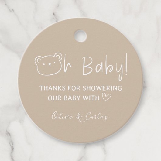 Oh Baby Bear und Herz Danke Baby Dusche Geschenkanhänger (Vorderseite)